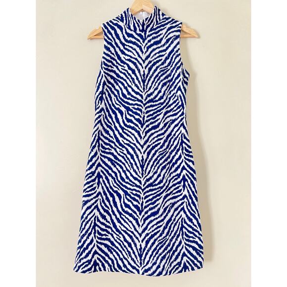 J.McLaughlin Delaney Dress Zebra Animal Print Blue Small Sleeveless Neoprene - Picture 1 of 6